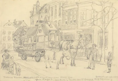 Familie Fischer, WERELDREIZIGER, Haag Holland 8 sept 1933. Quo vadis Den Haag i/h Teeken van V. Verkeer. Bierstraat, 08-09-1933