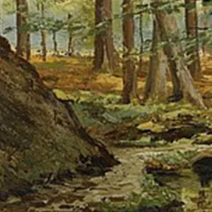 Olieverf van een bosbeek door Eugène Rensburg