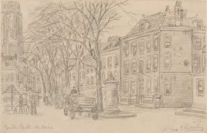 Eugène Rensburg, Grote Markt, 1900, potlood. Haags Gemeentearchief, kl. A 1307. Licentie: CC BY 4.0