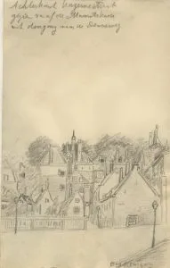 Eugène Rensburg, Achterkant Kazernestraat, 1925, Bleistift. Haags Gemeentearchief, kl. A 1340. Licentie: CC BY 4.0
