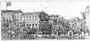 Eugène Rensburg, De gouden koets, 1938, lithografie in kleur. Haags Gemeentearchief, kl. B 1191. Licentie: CC BY 4.0