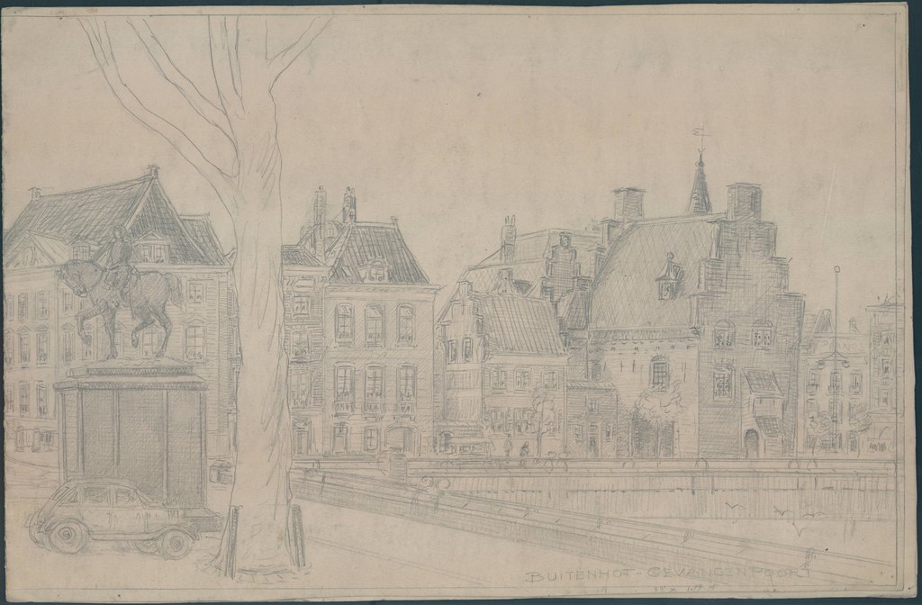 Eugène Rensburg, Buitenhof - Gevangenpoort, 1932, potloodtekening. Haags Gemeentearchief, gr. A 1702. Licentie: CC BY 4.0