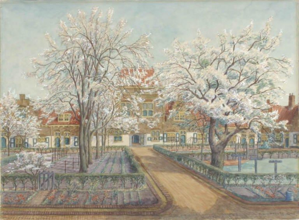 Eugène Rensburg, Heilige Geesthofje, 1942, penseel in kleur. Haags Gemeentearchief, z.gr. 1798. Licentie: CC BY 4.0