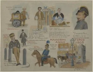 Eugène Rensburg, Haagse Tijpen, 1898, krijt en inkt op papier. Haags Gemeentearchief, z.gr. 2043. Licentie: CC BY 4.0