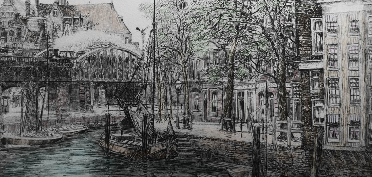 Eugène Rensburg — Stadsgezicht met bomen, ets